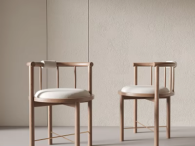 Minimalist Dining Chairs With Wooden Frame And White Cushion In Light Colored Room 3d model