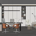 Modern Office Manager Office Desk Chair Double Sofa Chandelier Bookcase 3d model