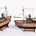 Two Detailed Wooden Ship Models With Masts Equipment And Wooden Stands