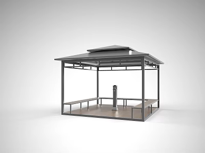 Simple Steel Outdoor Pavilion With Roof Railings Benches And Central Pillar 3d model