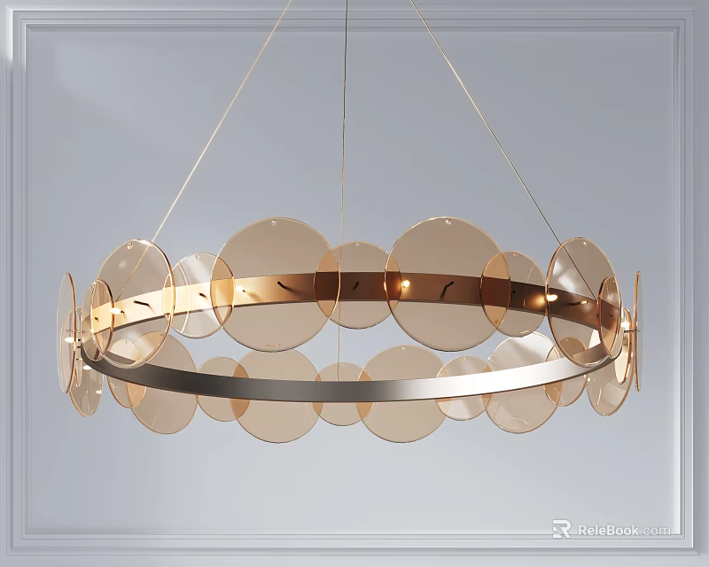 Modern Elegant Hanging Chandelier With Round Transparent Discs And Metal Frame 3d model 