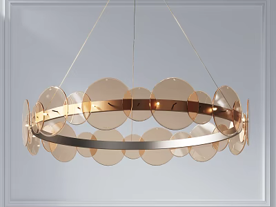 Modern Elegant Hanging Chandelier With Round Transparent Discs And Metal Frame 3d model
