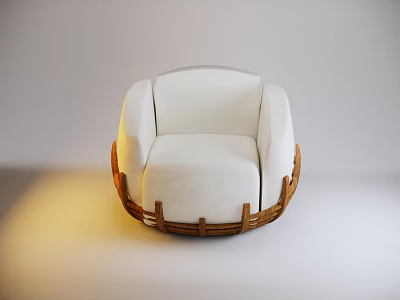 Stylish White Fabric Single Sofa with Wooden Armrests and Base Frame 3d model