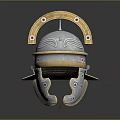 Ancient Weapon Helmet With Silver Gold Metal Arched Design Red Gemstones And Neck Guard