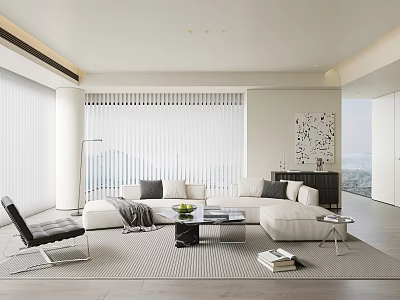 Modern Living Room Interior With White Sofa Black Accent Chair And Coffee Table 3d model