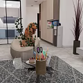 Modern Living Room Interior With TV Wall Painting Green Plants Coffee Table And Large Windows