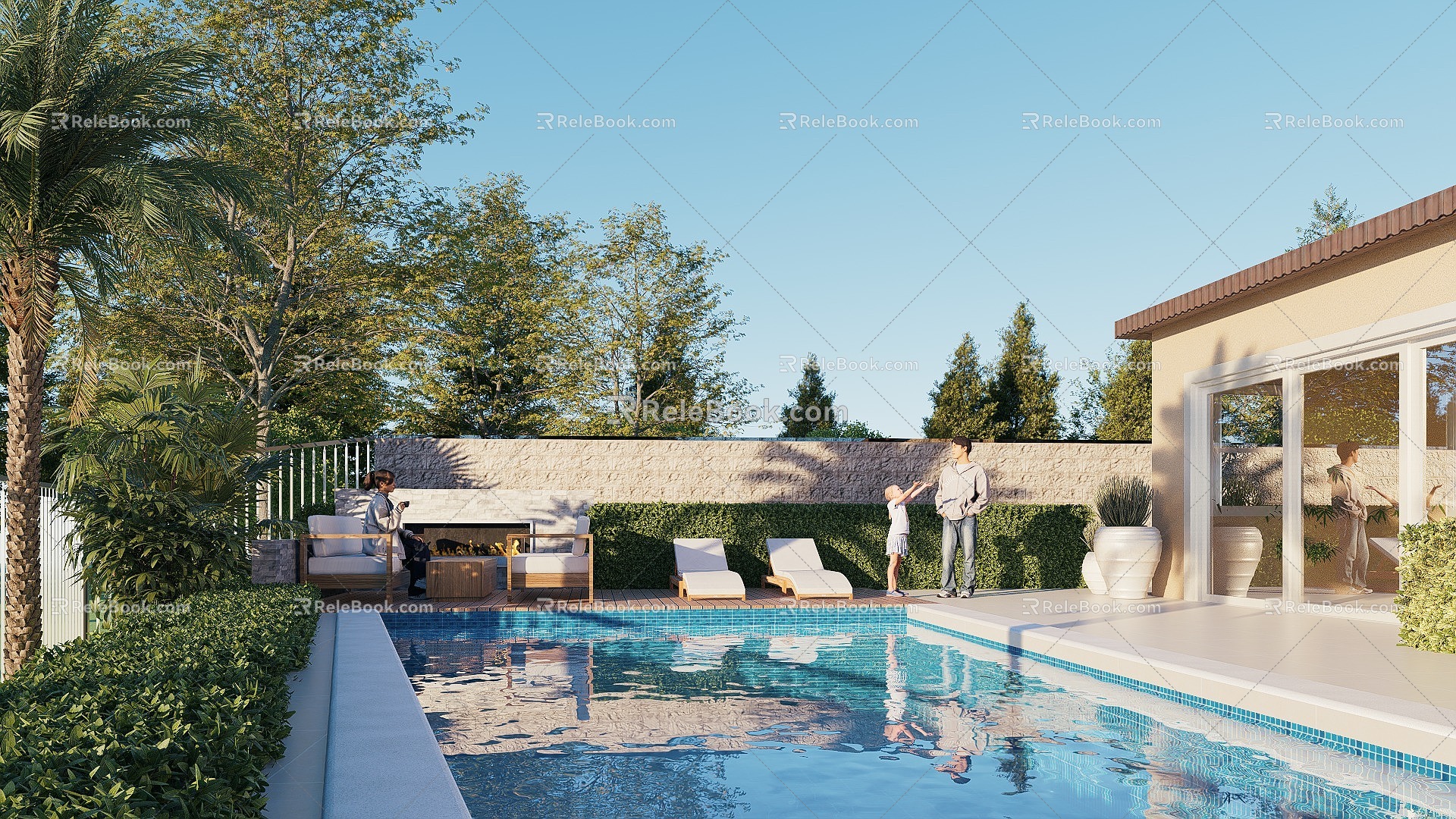 Modern Courtyard Garden Courtyard Pool Pool Outdoor Lounger Courtyard Landscape Garden Villa Garden 3d model