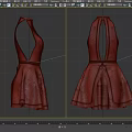 Red Halter Neck Backless Dress with Pleated Skirt and Black Lace Trim Design