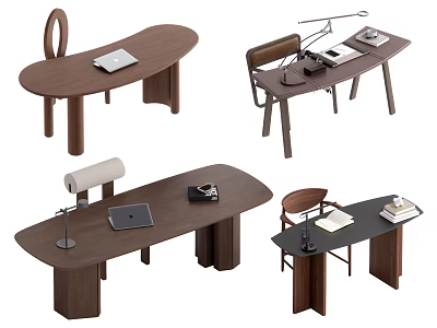 Quiet ancient style desk and chair combination 3d model