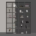 Modern Wine Cabinet With Layered Shelves Holding Wine Bottles Glasses And Decorative Items
