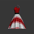 Red And White Striped Flared Dress With Black Belt And Collar Design