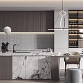Modern Restaurant Interior Design With Marble Countertop Cabinets Dining Table And Chairs 3d model