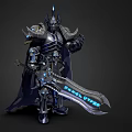 Fantasy Armored Warrior Character With Glowing Blue Sword And Spiked Armor Design