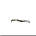 Modern Upholstered Sofa Bench With Golden And Black Metal Legs And Padded Seats