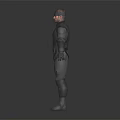 3D Model Of Male Tactical Character In Gray Uniform With Brown Cap And Black Gloves
