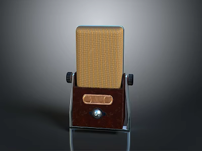 Vintage Speaker Design With Metallic Mesh Front Brown Base Control Knobs And Classic Button 3d model