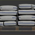 White Household Product Bags Stacked on Wooden Pallet With Labels and Patterns