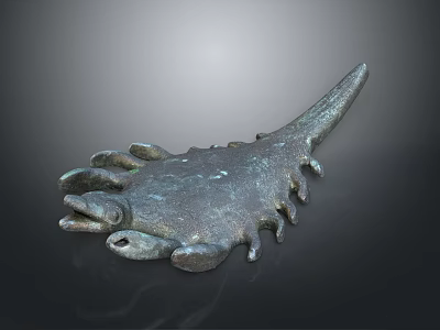 Detailed Bronze Crab Sculpture With Claws And Pointed Tail On Metallic Surface 3d model