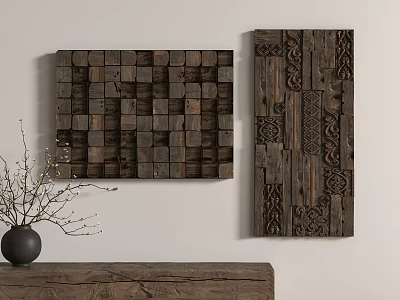 Wooden Wall Decor Pieces With Geometric Blocks And Intricate Carved Patterns 3d model