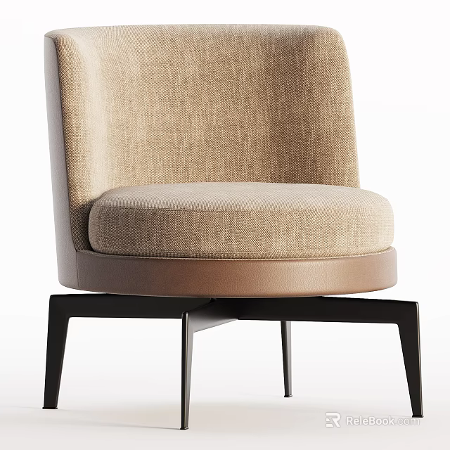 Modern Single Sofa With Beige Fabric Upholstery And Black Metal Legs 3d model 