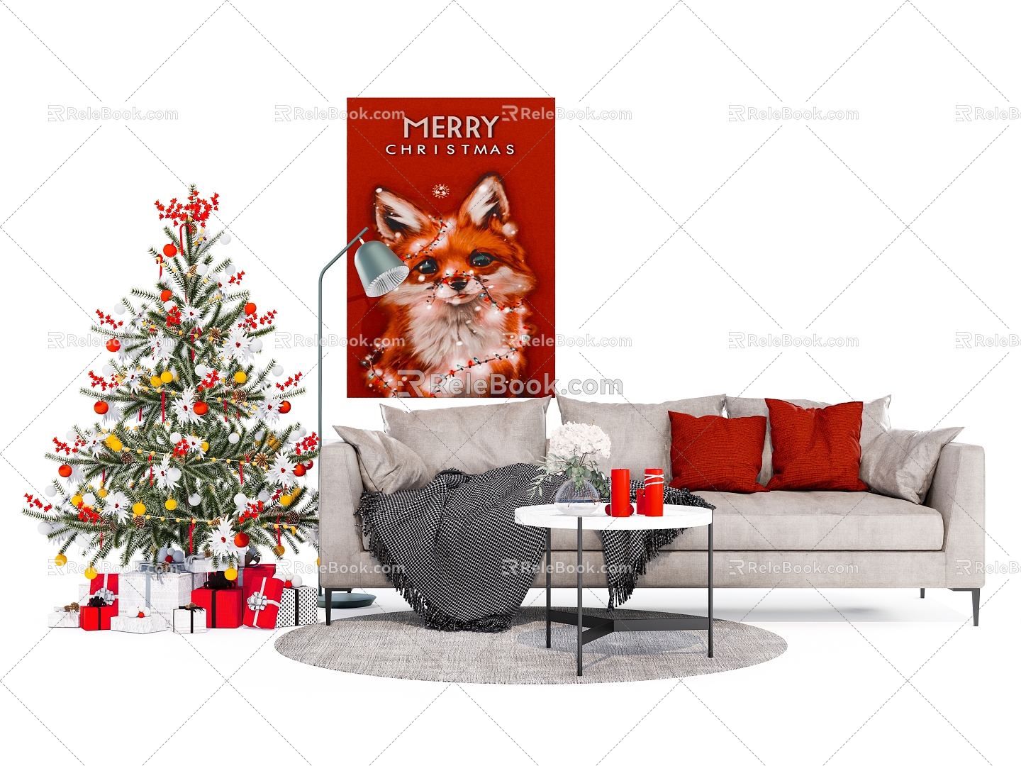 Simple Sofa Coffee Table Combination Christmas Tree 3d model