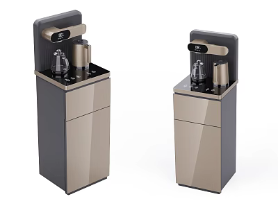 Modern Standing Water Dispensers With Sleek Black And Gold Design Storage Cabinet And Taps 3d model