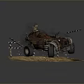 Rusty Vintage Car Parked on Dry Grass with Crosses and Branches