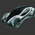 Futuristic Concept Car With Streamlined Design Black Silver Color Unique Wheels And Blue Lighting Elements