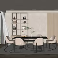Modern Restaurant Interior With Large Windows Wooden Shelves Dining Table Beige Chairs And Round Rug