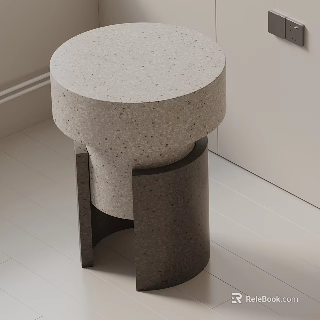 Modern Terrazzo Side Table With Round Top And Geometric Black Base For Living Room Decor 3d model 