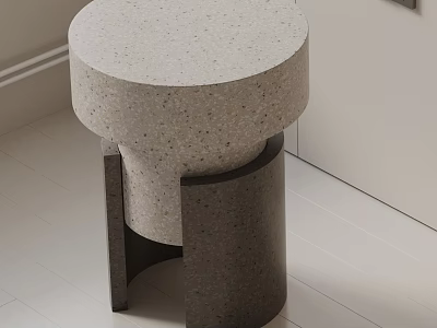 Modern Terrazzo Side Table With Round Top And Geometric Black Base For Living Room Decor 3d model