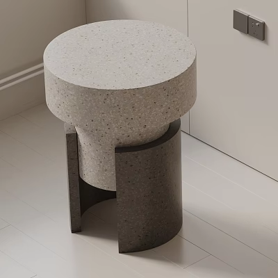Modern Terrazzo Side Table With Round Top And Geometric Black Base For Living Room Decor 3d model