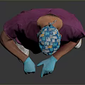 Medical Professional in Purple Surgical Scrubs With Blue Cap Mask Gloves Standing Against Gray Background
