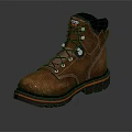 Brown Work Boots With Black Toe Gray Laces And Orange Sole Accent