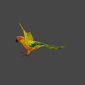 Game Movie Character Yellow Orange Parrot Flying With Spread Wings Dark Blue Background