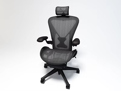 Comfortable Ergonomic Black Mesh Office Chair With Adjustable Headrest And Armrests 3d model