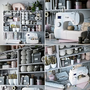 Nordic Sewing Machine Tailor Machine Yarn Ball Fabric Scissors Ruler Knitting Tools 3d model