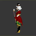 Festive Woman In Red Coat With Green Striped Skirt Gold Decorations And Black Top Hat