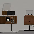 Vintage Wooden Furniture Featuring Record Player Drawer Cabinet Metal Legs Wheels Records Books