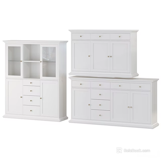 White Modern Dressers With Multiple Drawers And Cabinet Doors For Bedroom Storage 3d model 