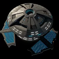 Futuristic Space Station Structure With Disc Shaped Design And Blue Illuminated Panels 3d model