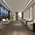 Modern Conference Room Interior With White Sofas Wooden Floors And Decorative Paintings