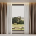 Elegant Layered Curtains Framing Window With Green Trees And Grass View
