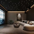 Modern Home Theater Room Interior Design With Starry Ceiling Comfy Sofa And Decorative Rug