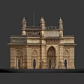 Cartoon Scene of Gateway of India Model with Arched Gate and Towers on Base