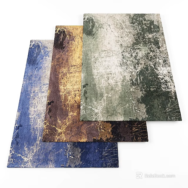 Square Rugs With Blue Brown Green Textured Distressed Design For Living Room Decor 3d model 