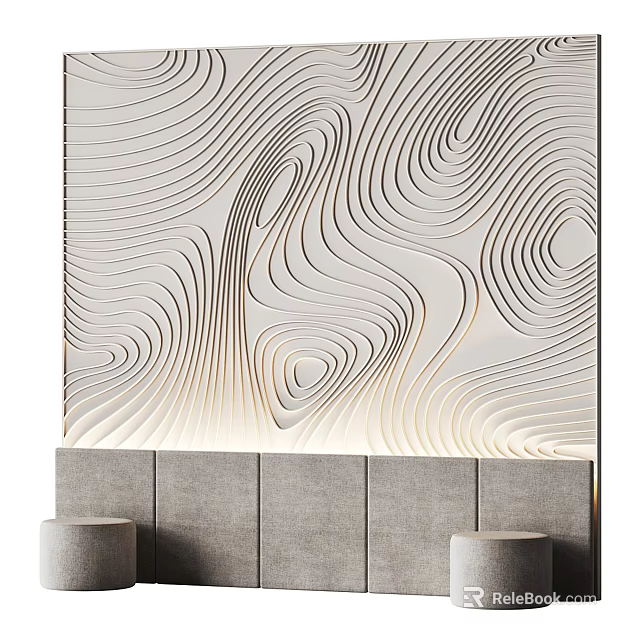 Bedroom Bed Background Wall With Modern White Wavy 3D Textured Surface Design 3d model 