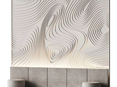 Bedroom Bed Background Wall With Modern White Wavy 3D Textured Surface Design 3d model