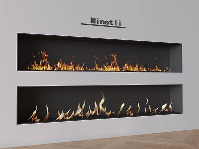 Modern Minotli Fireplace Design With Double Flame Areas In White Wall Interior 3d model