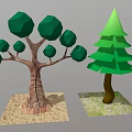 Cartoon Style Low Poly Trees With Different Green Foliage On Sandy And Grass Patches